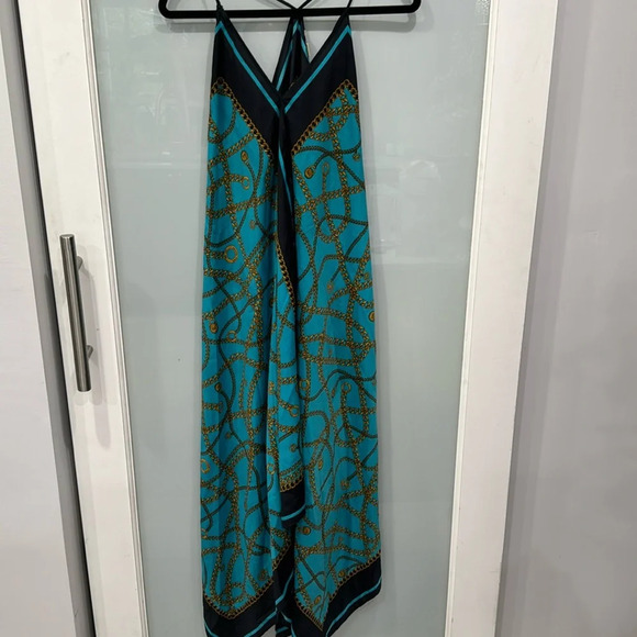 Michael Kors Women’s Blue Gold Nautical Scarf Wrap Tank Flowly Maxi Dress Sz S/M - Picture 2 of 7